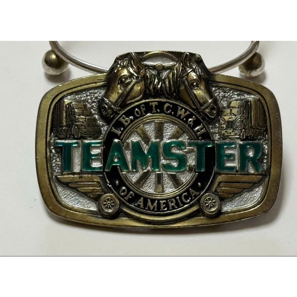 1985 I.B. OF T.C. W. & H. OF A. Teamster Union Brotherhood Horse Belt Buckle